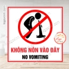 Tem Decal Cảnh Báo Nhắc Nhở Không Nôn Vào Đây No Vomiting, Khu Vực Cấm Nôn, Giữ Sạch Nhà Vệ Sinh, Bồn Cầu Bồn Tiểu