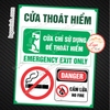 Tem Decal Dán Cửa Thoát Hiểm, Emergency Exit Door, Tem Cảnh Báo Thoát Hiểm Tổng Hợp, Cấm Lửa, Cấm Hút Thuốc,  Chống Nước