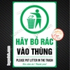Decal Tem Dán Hãy Bỏ Rác Vào Thùng, Vui Lòng Vứt Rác Vào Thùng, Đúng Nơi Quy ĐỊnh,Put The Little In The Trash,Chống Nước
