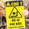 LOGO TEM STICKER CẢNH BÁO RÒ GỈ KHÍ ĐỘC, LEAK GAS, VAPOR - BIỂN CẢNH BÁO AN TOÀN LAO ĐỘNG