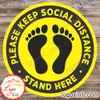 LOGO TEM STICKER CHỖ XẾP HÀNG, ĐỂ CHÂN GIỮ KHOẢNG CÁCH 2M PHÒNG CHỐNG LÂY LAN DỊCH- 2M SAFE DISTANCE STEP STAND POINT