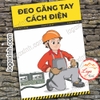 LOGO TEM STICKER CẢNH BÁO YÊU CẦU SỬ DỤNG GĂNG TAY BẢO HỘ CÁCH ĐIỆN KHI LÀM VIỆC - LABOR SAFETY - ELECTRIC GLOVES