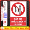 (MẪU CHỮ NHẬT) Logo Tem Decal Dán CẤM HÚT T.HUỐC LÁ ĐIỆN TỬ, No Vaping, Decal Chống Nước Có Keo Dán Sẵn