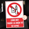 (MẪU CHỮ NHẬT) Logo Tem Decal Dán CẤM HÚT T.HUỐC LÁ ĐIỆN TỬ, No Vaping, Decal Chống Nước Có Keo Dán Sẵn