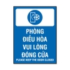 Tem Decal Phòng Điều Hòa Vui Lòng Đóng Cửa Bản Xanh Song Ngữ - Biển Dán Cửa Quán Cafe, Văn Phòng
