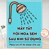 Logo Tem Sticker Nhắc Nhở Tắt Vòi Hoa Sen Sau Khi Sử Dụng, Turn Off The Shower After Using, Chống Nước Có Keo Dán Sẵn