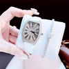 Set đồng hồ nữ chính hãng Roberto Era RE022 dây da trắng mặt số la mã, vỏ bạc silver size 36mm