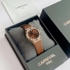 Đồng Hồ Nữ Carnival 8168L2 Dây Cao Su Nâu Đính Đá Rose Size 34mm Quartz 8168L2-VH-DCS-N