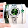 Set đồng hồ nữ chính hãng Roberto Era RE084 dây da xanh lá vỏ silver size 32mm, kèm bộ dây kim loại và phụ kiện
