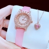 Set đồng hồ nữ chính hãng Roberto Era RE834 dây da lụa hồng size 32mm mặt đính đá kèm dây kim loại và phụ kiện màu vàng hồng