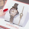 Set đồng hồ nữ chính hãng Roberto Era RE2024 dây kim demi rose mặt xà cừ hồng size 30mm