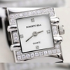 Đồng hồ nữ chính hãng Roberto Era RE1601W dây da trắng mặt vuông size 20x30mm vỏ silver