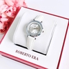 Đồng hồ nữ chính hãng Roberto Era RE0841 dây da trắng mặt đá chảy size 32mm vỏ silver