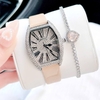 Set đồng hồ nữ chính hãng Roberto Era RE022 dây da nude mặt số la mã vỏ silver size 36mm