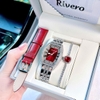 Set đồng hồ Rivero nữ chính hãng, đồng hồ Rivero R9007 dây kim loại bạc mặt đỏ size 34mm