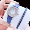 Set đồng hồ nữ chính hãng Roberto Era RE8348 dây da lụa xanh size 32mm mặt đính đá - Kèm dây kim loại và phụ kiện