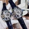 Đồng Hồ Nam Hanboro Automatic Dây Da Xanh Đậm Vỏ Silver Mặt Rồng Size 44mm HBR1018