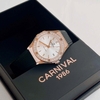 Đồng Hồ Nữ Carnival 8168L2 Dây Cao Su Đen Mặt Trắng Đính Đá Rose Size 34mm Quartz 8168L2-VH-DCS-T