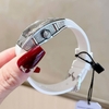 Đồng Hồ Nữ Hanboro Mặt Cười Dây Cao Su Trắng Chính Hãng Đính Đá Silver Mặt Size 36mm Quartz