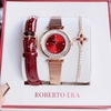 Set đồng hồ nữ chính hãng Roberto Era RE0848 dây da đỏ vỏ rose size 32mm kèm bộ dây kim loại và phụ kiện