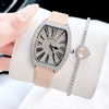Set đồng hồ nữ chính hãng Roberto Era RE022 dây da nude mặt số la mã vỏ silver size 36mm