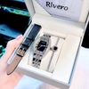 Set đồng hồ Rivero nữ chính hãng, đồng hồ Rivero R9007 dây kim loại bạc mặt đen size 34mm