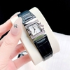 Đồng hồ nữ chính hãng Roberto Era RE1601 dây da đen mặt trắng vuông size 20x30mm vỏ silver