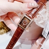 Set Đồng Hồ Nữ Roberto Era Dây Da Nâu Mặt Chữ Nhật Size 28mm Viền Mặt Đính Đá Vỏ Rose Gold RE350
