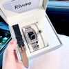 Set đồng hồ Rivero nữ chính hãng, đồng hồ Rivero R9007 dây kim loại bạc mặt đen size 34mm