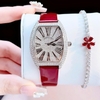 Set đồng hồ nữ chính hãng Roberto Era RE022 dây da đỏ mặt số la mã vỏ bạc silver size 36mm