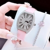 Set đồng hồ nữ chính hãng Roberto Era RE022 dây da hồng mặt số la mã vỏ silver size 36mm