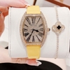 Set đồng hồ nữ chính hãng Roberto Era RE022 dây da vàng mặt số la mã vỏ vàng gold size 36mm