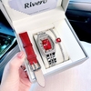 Set đồng hồ Rivero nữ chính hãng, đồng hồ Rivero R9007 dây kim loại bạc mặt đỏ size 34mm