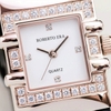 Đồng hồ nữ chính hãng Roberto Era RE1601 dây da đen mặt trắng vuông size 20x30mm vỏ rose gold