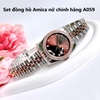Set đồng hồ nữ Amica chính hãng màu demi vàng hồng mặt nâu size 32mm - Đồng hồ Amica A059