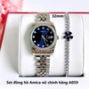 Set đồng hồ nữ Amica chính hãng màu bạc mặt xanh dương size 32mm - Đồng hồ Amica A059