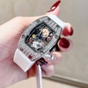 Đồng Hồ Nữ Hanboro Mặt Cười Dây Cao Su Trắng Chính Hãng Đính Đá Silver Mặt Size 36mm Quartz
