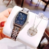 Đồng Hồ Nữ Franklin Đính Đá Chính Hãng FL6133 Vỏ Bạc Mặt Bầu Trời Size 25x36mm Quartz Tặng Kèm Dây Chuyền