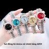 Set đồng hồ nữ Amica chính hãng màu demi vàng hồng mặt đen size 32mm - Đồng hồ Amica A059