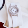 Đồng hồ nữ chính hãng Roberto Era RE8344 dây da lụa màu trắng vỏ silver, mặt đồng hồ đính đá size 32mm