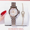 Set đồng hồ nữ chính hãng Roberto Era RE2024 dây kim demi rose mặt xà cừ hồng size 30mm