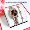 Set đồng hồ nữ Amica chính hãng màu demi vàng hồng mặt nâu size 32mm - Đồng hồ Amica A059