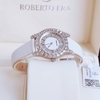 Đồng hồ nữ chính hãng Roberto Era RE8344 dây da lụa màu trắng vỏ silver, mặt đồng hồ đính đá size 32mm