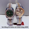 Set đồng hồ nữ Amica chính hãng màu demi vàng hồng mặt xanh lá size 32mm - Đồng hồ Amica A059