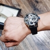 Đồng Hồ Nam Hanboro Automatic Dây Da Xanh Đậm Vỏ Silver Mặt Rồng Size 44mm HBR1018