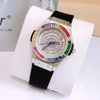 Set Đồng hồ nữ X-cer chính hãng dây cao su đen vỏ bạc size 34mm - Mặt đồng hồ đính đá màu