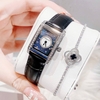 Set Đồng Hồ Nữ Roberto Era Dây Da Đen Xà Cừ Mặt Chữ Nhật Size 28mm Viền Mặt Đính Đá Vỏ Silver RE350