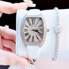 Set đồng hồ nữ chính hãng Roberto Era RE022 dây da trắng mặt số la mã, vỏ bạc silver size 36mm