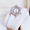 Đồng hồ nữ chính hãng Roberto Era RE8344 dây da lụa màu trắng vỏ silver, mặt đồng hồ đính đá size 32mm