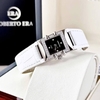 Đồng hồ nữ chính hãng Roberto Era RE1601W dây da trắng mặt đen vuông size 20x30mm vỏ silver
